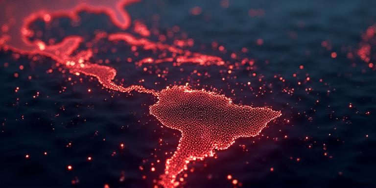 Visualization of interconnected data points over an island map